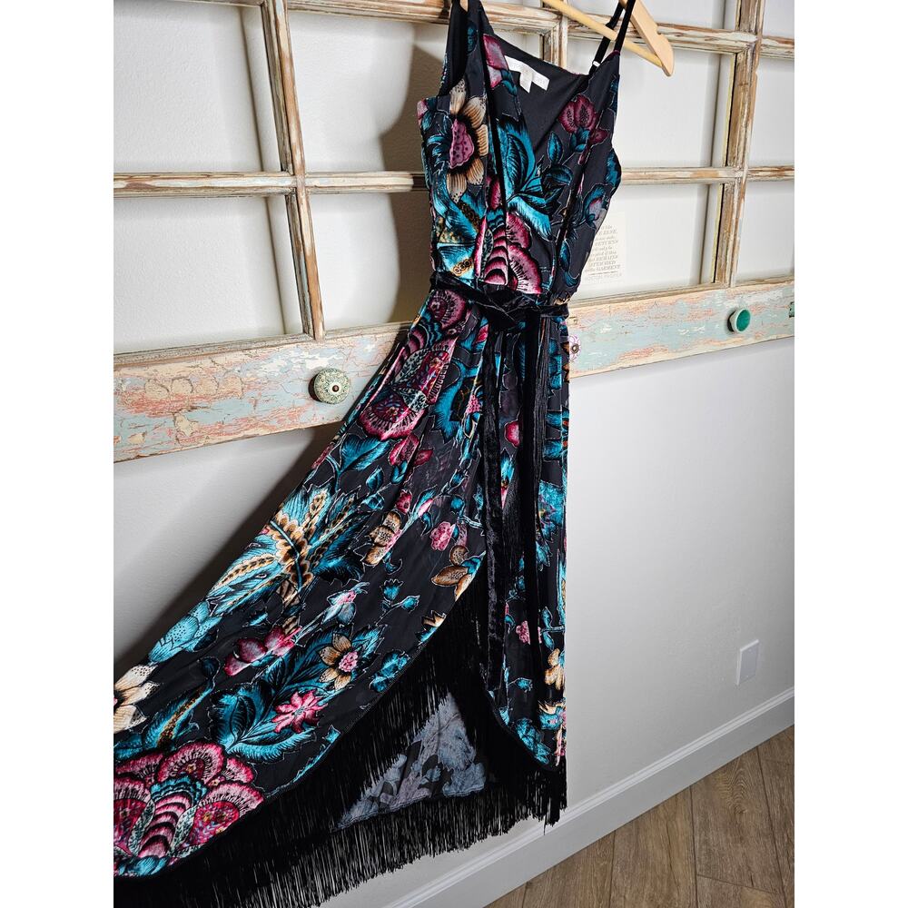 NWT Boston Proper Boho Sleeveless Velvet Floral Dress w/ Fringe Size 2